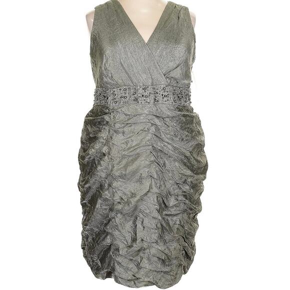 R&M Richards metallic ruched cocktail dress beaded waist – 18W - Picture 2 of 9